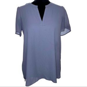 Pleione Anthropologie Pleated High/Low Tunic Blue V-Neck Blouse Size XS NWOT